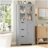 HOMECHO Hochschrank Badezimmerschrank mit 3 Türen und 3 Schubladen