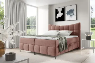 Boxspringbett Schlafzimmerbett CHARLES 200x200cm Stoff Aragon Rosa