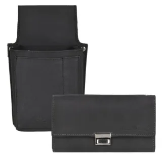 Kellnerportemonnaie Set 7 Scheinfächer Leder schwarz | Greenburry Gastronomie Geldbeutel mit Holster und Stiftschlaufe Vintage Black