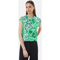 comma Kurzarmbluse Bluse Satinbluse mit Raffung und All-Over Print