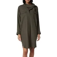 KENZO Midikleid Hemdkleid Cowl Neck Collar Midi Shirt Hemdblusenkleid Drapierter Cowl Neck mit Knopf-Detail