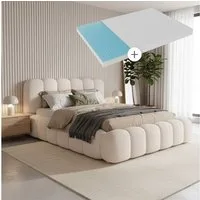 Juskys Polsterbett Catania, Mit Matratze, gepolstertes Kopfteil, Bubble Design, Bouclé Stoff