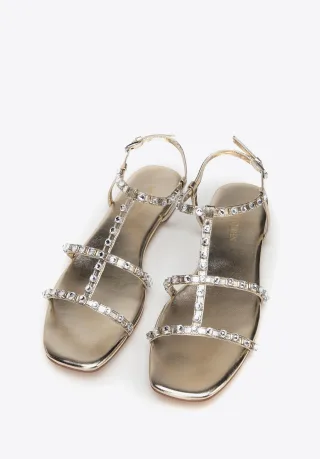 Wittchen Damen-Ledersandalen mit Kristallen, Gold, Naturleder