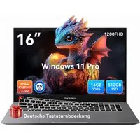blackview 2026 augenschonend Computer 16" FHD Laptop AMD Ryzen 7 16 GB+512 GB Notebook (RadeonVega 10-Grafikkart AMD Ryzen 7 AMD Ryzen 7 3700U, AMD Ryzen 7 3700U, 16 GB, 512 GB SSD, TÜV-Augenschutz. Ultraleicht (1,65 kg / 17,4 mm). Windows 11 Pro)