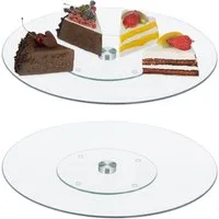 relaxdays Tortenplatte Drehbare Tortenplatte im 2er Set, Glas