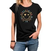 MAKAYA Print-Shirt Damen Kurzam Herz Spruch Sprüche Hippie Style Outfit 60er 70er Jahre Top