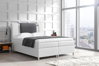 Boxspringbett Schlafzimmerbett NATHAN 200x200cm Kunstl. Weiss-Schwarz