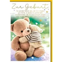 Verlag Dominique Grußkarten Geburt – Baby – Freudiges Ereignis - Karte mit Umschlag - zwei Teddybä
