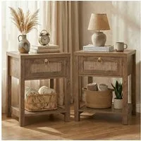 VOWNER Nachttisch Set 2er, Landhausstil Beistelltisch mit Schublade und Ablage (2-St), Böhmischer Sideboard für Schlafzimmer, Wohnzimmer