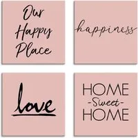 Artland Leinwandbild Ort Glück Liebe Home sweet Home, Sprüche & Texte (4 St), 4er Set, verschiedene Größen