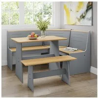 HTI-Living Eckbankgruppe Sitzgruppe 3-teilig Marija Grau, (Set, 3-tlg., 1 Esstisch, 1 Eckbank mit Rücklehne, 1 Sitzbank), Esstisch Eck- und Sitzbank Landhausstil