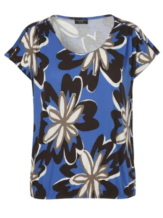 VIA APPIA DUE - T-Shirt mit floralem Allover-Print und Rundhalsausschnitt beige/blau/braun - Gr. - 52