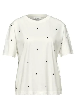 Street One - T-Shirt mit Allover-Muster und Rundhalsausschnitt weiß - Gr. - 38