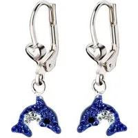 schmuck23 Paar Ohrhänger Kinder Ohrringe Delfin 925 Silber Creolen Ohrschmuck Geschenk Mädchen, Kinderschmuck Kristalle Mädchen Geschenk