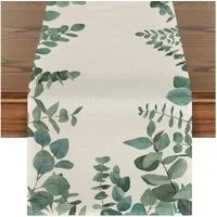 Zyronn Tischläufer Tischläufer Sommer Tischläufer Modern Tischläufer Grün Eukalyptus (Vintage Modern Küche Esstisch Dekor), Tischdecke für Urlaub Partys Dekoration 33x180cm