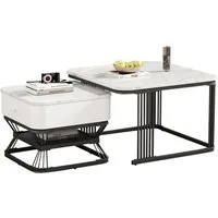 Merax Couchtisch im Marmoroptik mit Metallrahmen (2er Set)