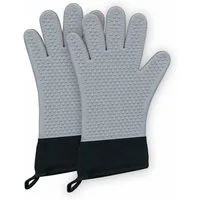 Fire Stone Grillhandschuhe, Silikon Ofenhandschuhe, 1 Paar, hitzebeständig bis 250°C, mit Fingern, 34x20 cm