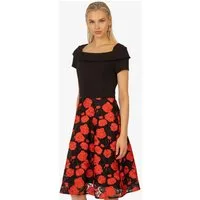 Kraimod Cocktailkleid mit A-Linie und Rosendruck, schulterfrei