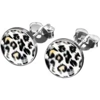 viva-adorno Paar Ohrstecker Damen Ohrringe rund Edelstahl Schwarz Leoprint Leopard, Leopardenmuster