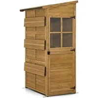 MCombo Gerätehaus M MCombo Gartenschrank Gartenhaus Holz Begehbar, 120×86×201 cm, 1753D, mit 3 Feste,  Outdoor Schrank Wetterfest, Geräteschuppen Begehbar