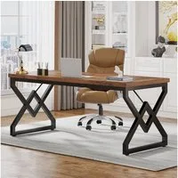 Tribesigns Schreibtisch Großer Büro-Computertisch mit Dicker Holztischplatte und Metallrahmen (160 x70 x 75 cm Industriell Computertisch), moderner Arbeitsplatz, Arbeitszimmer Chefschreibtisch für Heimbüro