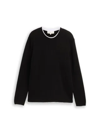 Denim Tom Tailor - 2-in-1 Strickpullover aus Baumwolle black - Gr. - S