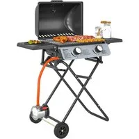 Outsunny Gasgrill inkl 2 Edelstahl-Brenner, Seitenablagen, Rolle, Druckminderer, klappbar BBQ Gartengrill, 5.6 KW Grillwagen, für Balkon, Camping-Grill 101 x 50 x 102 cm