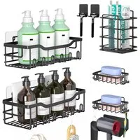 MOPUEA Duschablage Duschablage Badezimmer Organizer ohne Bohren Duschregal mit Haken, 2 Duschablagen, 2 Seifenhalter, 1 Zahnbürstenhalter, 2 Rasierklingenhalter, 1 Haartrocknerhalter 8-tlg., Perfekt für jedes Zuhause