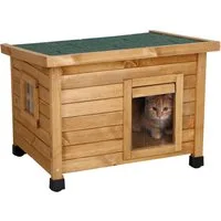 Kerbl Tierhaus Kerbl Katzenhaus Rustica aus Holz, Schwingtüre mit Lamellen