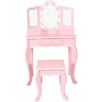 CHIC2000 Schminktisch pastellrosa, mit großen LED-Lichter rund um den Spiegel und Hocker