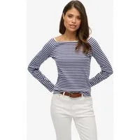 Superdry Langarmshirt BARDOT OFF SHOULDER TOP mit U-Boot Ausschnitt und Wellenkante am Bund, gesticktes Logo am Saum