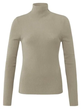Yaya - Langärmeliger Rollkragenpullover mit Rippenmuster beige - Gr. - L