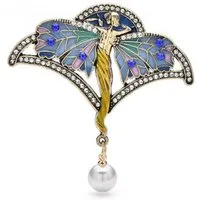 Dark-Desires Brosche Brosche im Jugendstil Dame mit Flügeln, Damen Brosche vintage Accesssoire retro Anstecknadel