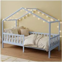 Bellabino Kinderbett Bia mit Rausfallschutz & Lattenrost (blau, optional mit Matratze), Kinderbett aus Kiefernholz, verfügbar in 80x160/90/120/140x200 cm