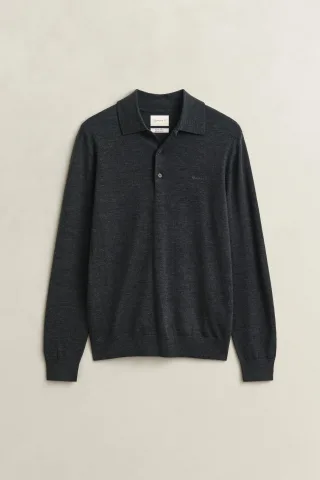 GANT - Polopullover aus extrafeiner Merinowolle dark charcoal melange - Gr. - L