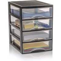 Hausfelder Schubladenbox Schubladenschrank A4 mit 4 Schubladen, Schreibtisch Ordnungssystem, (1-St., A4 mit 4 Schubladen), leicht zu reinigen, BPA-freier Kunststoff, verschiedene Größen