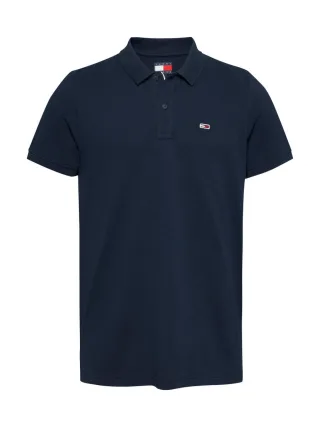 Tommy Jeans - Slim Fit Poloshirt mit Flag-Patch blau - Gr. - L