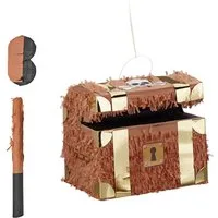 relaxdays Pinata Set Schatztruhe mit Stab & Maske