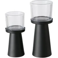 BOLTZE Windlicht Kerzenhalter Pius 2er Set Metall schwarz, skandinavisch, pulverbeschichtet, mit Klarglas, kompakt