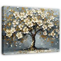Wallarena Leinwandbild Baum Blumen Abstrakt Grau Wohnzimmer 120×80 cm, Baum, 120x80x3cm