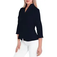 HEVENTON Klassische Bluse 3/4-Ärmel, Business-Bluse mit Kelchkragen, bügelleicht