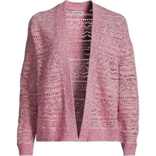 Soft Ease Ajour-Cardigan aus Leinenmix für Damen in Petite-Größe, Damen, size: petite, Pink, Baumwolle/Leinen/Nylon, by Lands' End