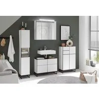 moebel-dich-auf Badmöbel-Set VENEZIA, (Set 1, 4-St., Hochschrank, Spiegelschrank, Waschbeckenunterschrank, Highboard), weiß matt, Absetzung: schwarz