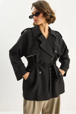 Baumwollmischung Midi-Trenchcoat mit Knopfverschluss