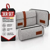 wortek Federmäppchen Filz Federmäppchen, 3fach, 1x Federmappe Mäppchen, 1x Schlampermäppche, (Set, 3-teilig), Filztaschen Etui Mäppchen für Schule & Büro