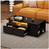 STILVORA Couchtisch Kaffeetisch Beistelltisch mit 2 Schubladen&LED-Licht,Sofatisch schwarz (Satztisch, Wohnzimmertisch, Beistelltisch Sofatisch, mit 2 Schubladen), Teetisch mit 16 Millionen Farben LED, Gesamttragfähigkeit von 60kg