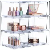 SURFOU Badorganizer Stapelbarer Make-up-Organizer 2/4/6er-Set Acryl-Organizer transparent (transparente Kunststoff-Aufbewahrungsboxen mit Griffen für Schminktisch, Unterschrank, Küchenschränke und Vorratskammer, 6 St., Schubladen-Aufbewahrungsbox), 2