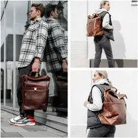 Corno d´Oro Rucksack Herren Leder Groß Handmade Rolltop Lederrucksack Damen, für 17 Zoll Laptop, verstellbares Volumen, viele Fächer