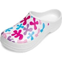 Ladeheid Gartenclogs für Damen Ultraleicht EVA Gemustert Gartenschuhe LA-CA-27 Clog (40 EU, Weiß/Pop-Art) Wasserdicht & Flexibel