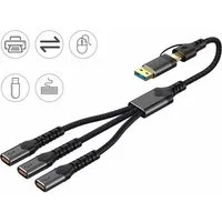 Bolwins N35C USB-A/USB-C zu 3x USB-C Hub 34cm OTG Adapter Laptop Tablet Handy USB-Kabel, USB-A Stecker, USB-C Stecker, 3x USB-C Buchse (34 cm), Kompakter 3-fach USB-C Hub mit Dual-Eingang, Plug & Play Design